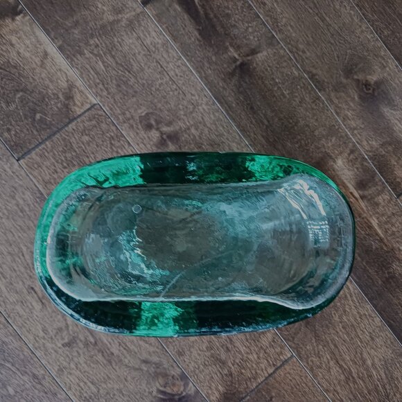 Vintage Green Recycled Glass Vase Oblong Textured Design : Heavy - Picture 4 of 5
